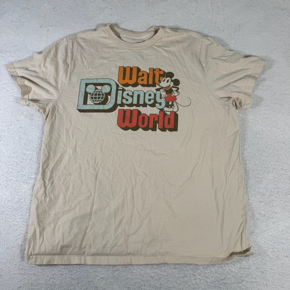 Disney Walt Disney World T-Shirt Mens XXL Tan Good Mickey Mouse Retro Graphic